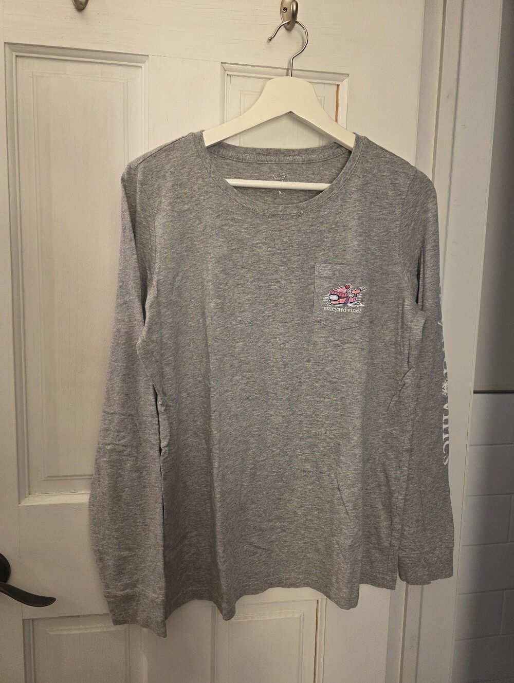 Vineyard Vines Whale Long Sleeve Pocket Tee Charcoal Gray Sz S
